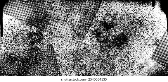 Grunge texture with black border with black ink dripping from the side. Monochrome abstract background made of halftones and ink.