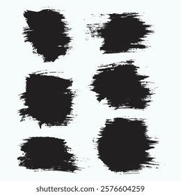 Grunge texture black color brush stroke vector illustration background set