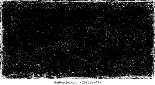 Textura grunge branca gasta. Textura granulada sobre fundo preto. Cobertura de poeira texturizada. Partículas de ruído dos grãos. Efeito intemperizado. Padrão de granulometria rasgado. Ilustração vetorial, EPS 10.