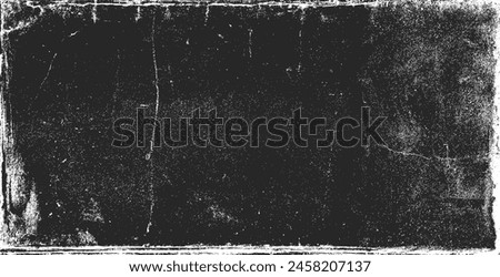 Grunge texture black frame border distressed vintage white background abstract dark rough aged old weathered. Scratched worn dirty overlay effect pattern surface with horizontal rectangle edge vignette design
