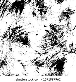 Grunge texture of black paint on a white background. Brush strokes, free layout. Dirt smeared on paper.