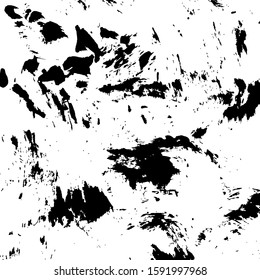 Grunge texture of black paint on a white background. Brush strokes, free layout. Dirt smeared on paper.