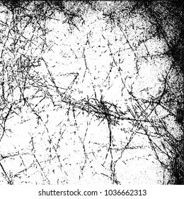 Grunge texture black and white. Abstract monochrome background of cracks, chips, lines, spots. Urban style vector pattern