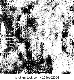 Grunge texture black and white. Abstract monochrome background of cracks, chips, lines, spots. Urban style vector pattern