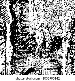Grunge texture black and white. Abstract monochrome background of cracks, chips, lines, spots. Urban style vector pattern