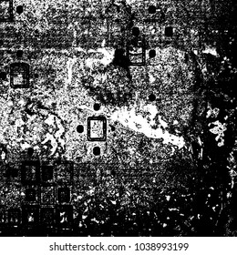 Grunge texture black and white. Abstract monochrome background of cracks, chips, lines, spots. Urban style vector pattern