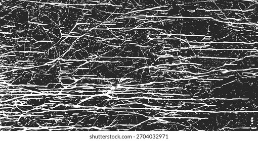 Textura grunge en blanco y negro. Textura de superposición de tensión. Polvo superficial Abstractas y concepto de fondo de pared sucia áspera. Efecto desgastado, desgarrado y desgastado. Ilustración vectorial, EPS 10.