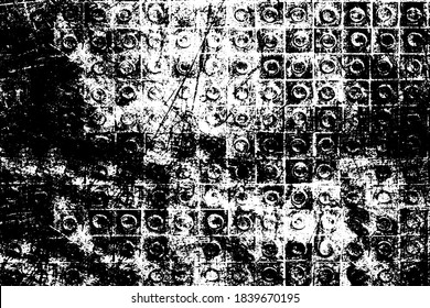 Grunge texture. Black and white background. Black scratches, scuffs, chips, blotches. A monochrome backdrop. Vector graphics