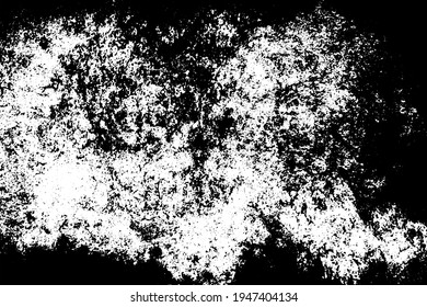 Die Grunge-Textur ist schwarz-weiß. Der Hintergrund besteht aus Schmutz, Pommes frites, Schellen und Verschleiß. Alte Vintage-Oberfläche mit Tinte übersät. Hintergrundbild-Vorlage