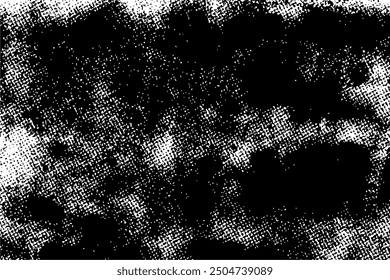 Grunge-Textur schwarz-weiß für Hintergrund. Struktur von Spänen, Rissen, Kratzern, Schellen, Staub, Schmutz. Dunkle monochrome Oberfläche. Altes Vintage-Vektormuster.