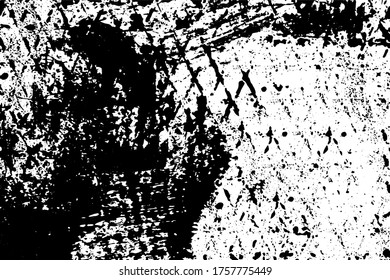 Grunge texture in black and white. Dark dirty background. Pattern of dust, dirt, scratches. Chaotic noise. Monochrome worn surface