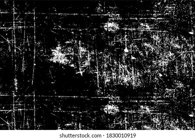 Grunge texture in black and white. Dark dirty background. Pattern of dust, dirt, scratches. Chaotic noise. Monochrome worn surface