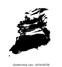 Grunge texture. Black and white ink spot on paper hand brush. Vintage urban abstract print. Scratch and dash. Multiply, overlay filter. Vector illustration isolated on white background.