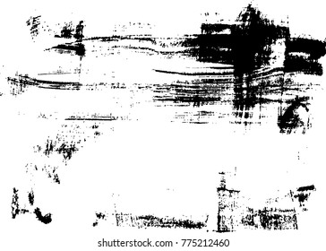 Grunge texture. Black and white ink on paper hand brush. Vintage urban abstract print. Scratch and dash. Overlay, multiply filter. Vector illustration.