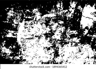 The grunge texture is black and white. Monochrome abstract background. Pattern of scratches, chips, and paint strokes. Black smudges, scuffing, wear and tear