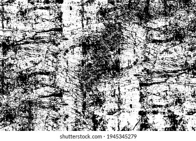 The grunge texture is black and white. Monochrome abstract background. Pattern of scratches, chips, and paint strokes. Black smudges, scuffing, wear and tear