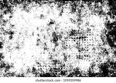 The grunge texture is black and white. Monochrome abstract background. Pattern of scratches, chips, and paint strokes. Black smudges, scuffing, wear and tear