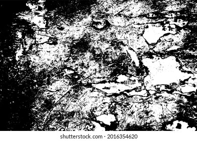 The grunge texture is black and white. Monochrome abstract background. Pattern of scratches, chips, and paint strokes. Black smudges, scuffing, wear and tear