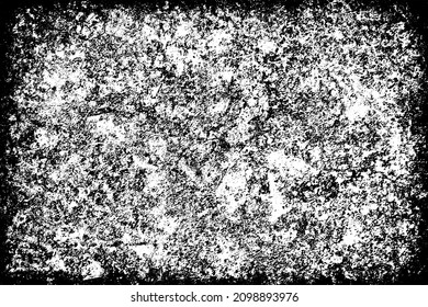 The grunge texture is black and white. Monochrome abstract background. Pattern of scratches, chips, and paint strokes. Black smudges, scuffing, wear and tear