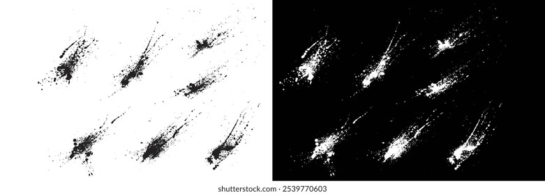 Grunge texture black and white painted blood smears background set