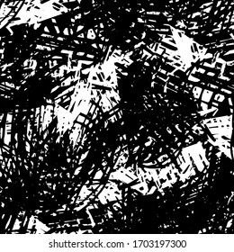 The grunge texture is black and white seamless. Abstract monochrome repeating background