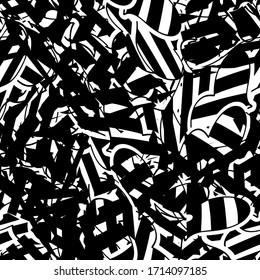 The grunge texture is black and white. Seamless abstract background. Monochrome repeating pattern