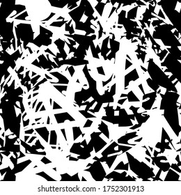 The grunge texture is black and white. Seamless abstract background. Monochrome repeating pattern