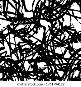 The grunge texture is black and white. Seamless abstract background. Monochrome repeating pattern