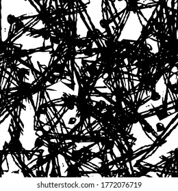 The grunge texture is black and white. Seamless abstract background. Monochrome repeating pattern