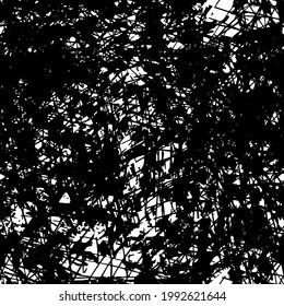 The grunge texture is black and white. Seamless abstract background. Monochrome repeating pattern