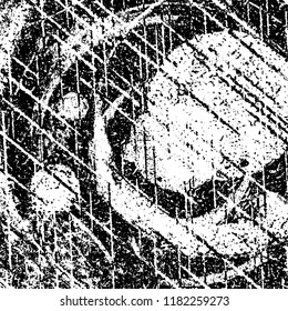 Grunge texture is black and white. Vector abstract background. Pattern of cracks, chips, scuffs, dust. Old vintage surface
