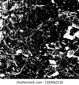 Grunge texture is black and white. Vector abstract background. Pattern of cracks, chips, scuffs, dust. Old vintage surface