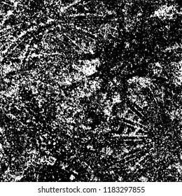 Grunge texture is black and white. Vector abstract background. Pattern of cracks, chips, scuffs, dust. Old vintage surface