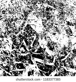 Grunge texture is black and white. Vector abstract background. Pattern of cracks, chips, scuffs, dust. Old vintage surface