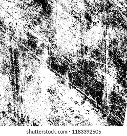 Grunge texture is black and white. Vector abstract background. Pattern of cracks, chips, scuffs, dust. Old vintage surface
