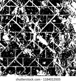 Grunge texture is black and white. Vector abstract background. Pattern of cracks, chips, scuffs, dust. Old vintage surface