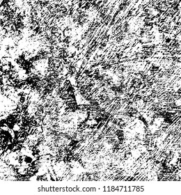 Grunge texture is black and white. Vector abstract background. Pattern of cracks, chips, scuffs, dust. Old vintage surface