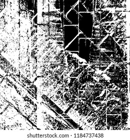 Grunge texture is black and white. Vector abstract background. Pattern of cracks, chips, scuffs, dust. Old vintage surface