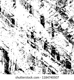 Grunge texture is black and white. Vector abstract background. Pattern of cracks, chips, scuffs, dust. Old vintage surface
