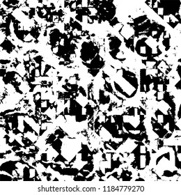 Grunge texture is black and white. Vector abstract background. Pattern of cracks, chips, scuffs, dust. Old vintage surface