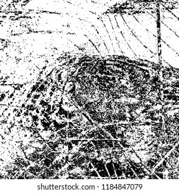 Grunge texture is black and white. Vector abstract background. Pattern of cracks, chips, scuffs, dust. Old vintage surface