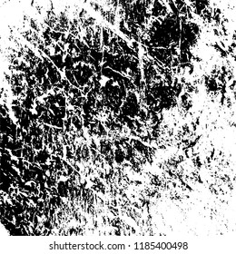 Grunge texture is black and white. Vector abstract background. Pattern of cracks, chips, scuffs, dust. Old vintage surface