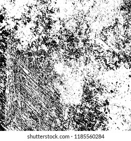 Grunge texture is black and white. Vector abstract background. Pattern of cracks, chips, scuffs, dust. Old vintage surface