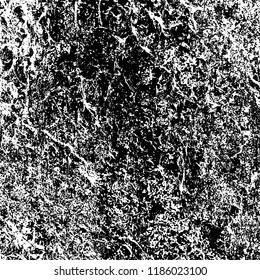 Grunge texture is black and white. Vector abstract background. Pattern of cracks, chips, scuffs, dust. Old vintage surface