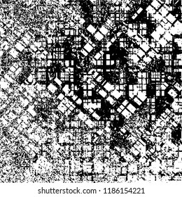 Grunge texture is black and white. Vector abstract background. Pattern of cracks, chips, scuffs, dust. Old vintage surface