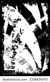 Grunge texture is black and white. Vector monochrome vertical background. Abstract pattern of scratches, scuffs, cracks