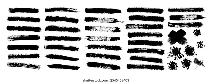 Grunge Texture Brush Strokes for Design, Realistic Black Paint Brush Strokes Pack