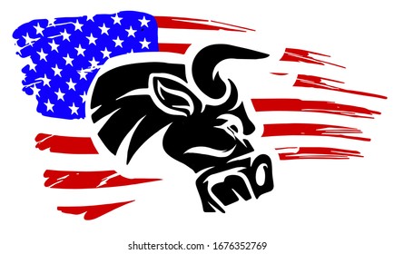 Grunge texture of bull head or cow with usa flag.