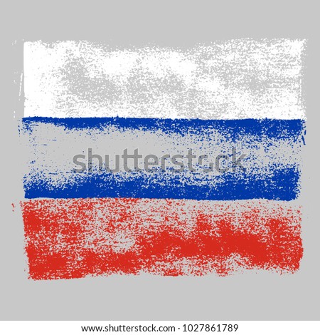 Grunge texture of chalk in russia flag (white,blue, red) on grey background