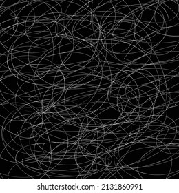 Textura Grunge De Doodles De Mano Caótica. Líneas Blancas De Mano Libre En Fondo Negro